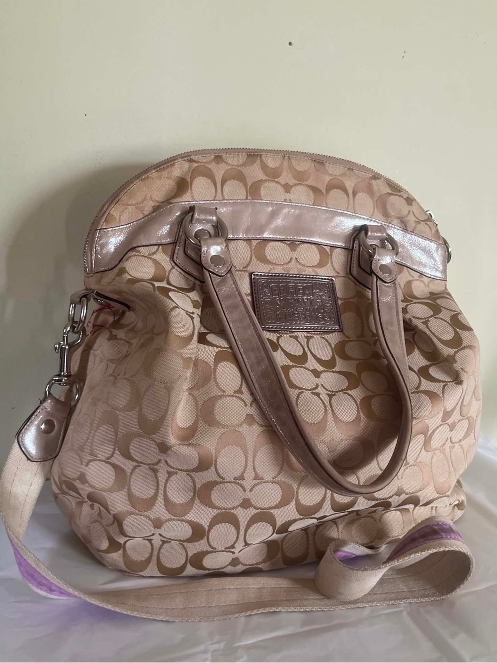 Coach Beige Signature Canvas Hobo with Pink and Purple Floral Accents - Picture 2 of 14